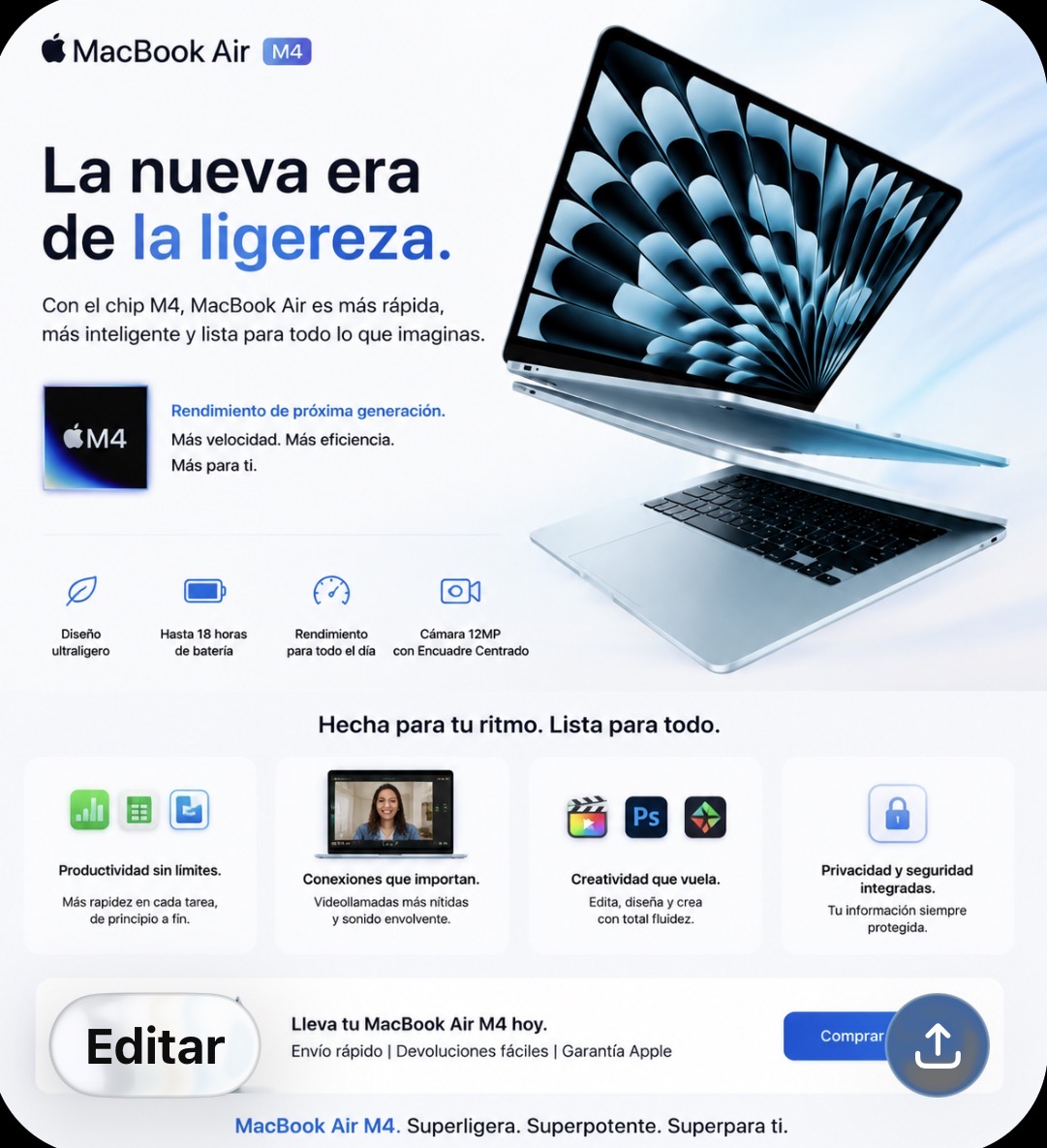 MacBook Air Apple 2025 con chip Apple M4, 13 pulgadas
