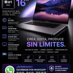 MacBook Pro Apple 2021 con chip Apple M1 Pro (16 pulgadas, 32 GB de RAM